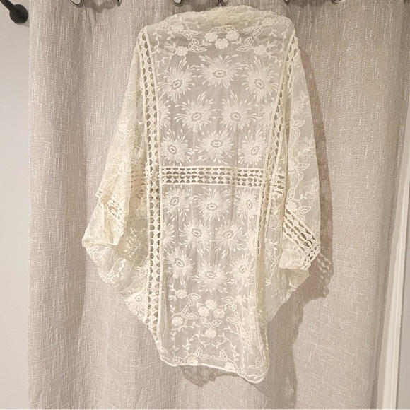 Free People Sheer Lace Kimono Duster One Size Ivory NWOT - Picture 2 of 4
